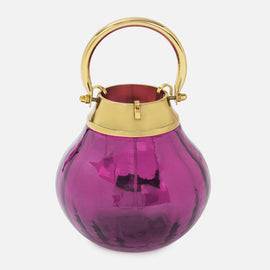 Pink Hammered Glass Lantern Tea Light Holder