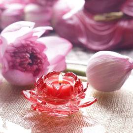 Set of 3 Red Glass Lotus Shaped Tealight Holders