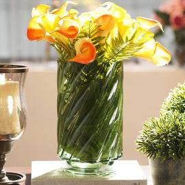Green Swirl Textured Straight Glass Vase - Small