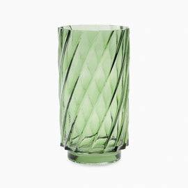 Green Swirl Textured Straight Glass Vase - Small