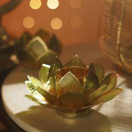 Amber & Green Ombre 22 Petals Capiz Tealight Holder