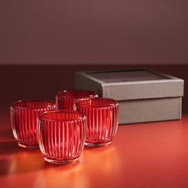 Set of 4 Red Glass Ribbed Tealight Holders - Small