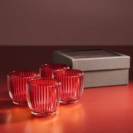 Set of 4 Red Glass Ribbed Tealight Holders - Small