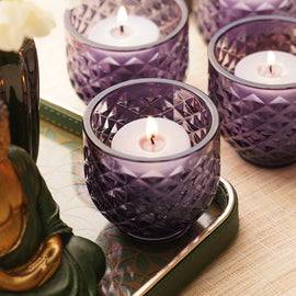 Set of 4 Purple Diamond Cut Tealight Holders