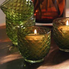 Set of 4 Green Diamond Cut Tealight Holders