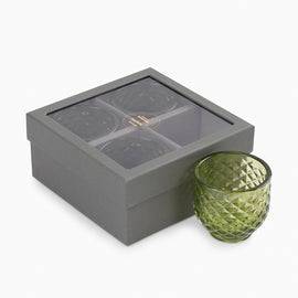 Set of 4 Green Diamond Cut Tealight Holders