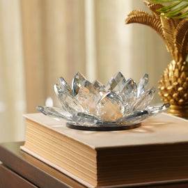 Light Blue Lotus Shaped Crystal Candle Holder