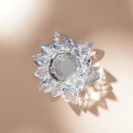 Light Blue Lotus Shaped Crystal Candle Holder
