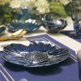 Blue Floral Shaped Ceramic Platter - Medium