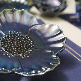 Blue Floral Shaped Ceramic Platter - Medium