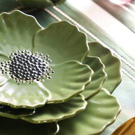 Green Floral Shaped Ceramic Platter - Small