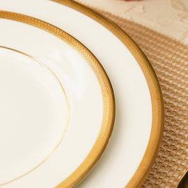 Set of 2 White Gold Rim Ceramic Dessert Plates