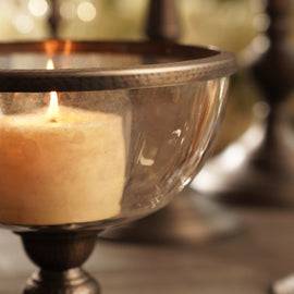 Brown Antique Textured Glass Bowl with Metal Base