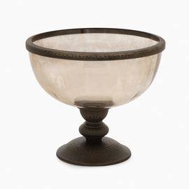 Brown Antique Textured Glass Bowl with Metal Base