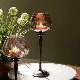 Brown Antique Finish Hammered Glass Candle Holder