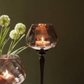 Brown Antique Finish Hammered Glass Candle Holder