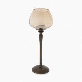 Brown Antique Finish Hammered Glass Candle Holder