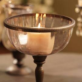 Brown Antique Textured Glass Bowl with Metal Stand