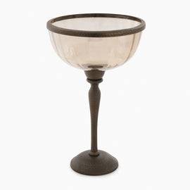 Brown Antique Textured Glass Bowl with Metal Stand