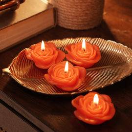 Set of 4 Orange Flower Shaped Candles
