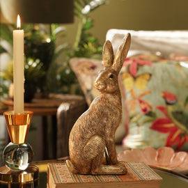 Gold Metal Finish Polyresin Rabbit Figurine - Medium