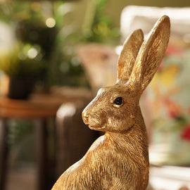 Gold Metal Finish Polyresin Rabbit Figurine - Medium
