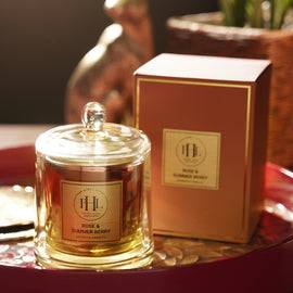 Rose & Summer Berry Scented Candle with Cloche - Yellow