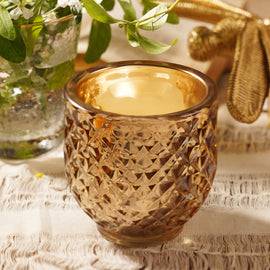 Light Amber Diamond Textured Tealight Holder - Large