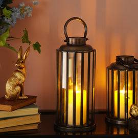 Dark Brown Bronze Finish Tall Metal Lantern - Large