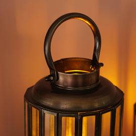 Dark Brown Bronze Finish Tall Metal Lantern - Large