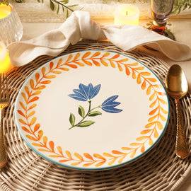 White & Orange Hand Painted Dinner Plate