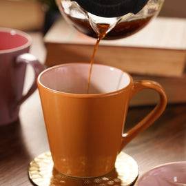 Set of 2 Orange & Pink Ceramic Coffee Mugs
