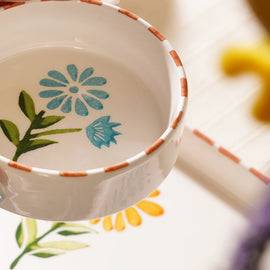 Set of 2 Orange & White Hand Painted Side Small Platter Bowls