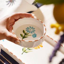 Set of 2 Orange & White Hand Painted Side Small Platter Bowls