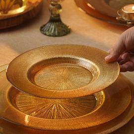 Set of 2 Gold Radial Textured Dessert Plates