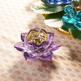 Set of 2 Purple Glass Lotus Shaped Tealight Holders