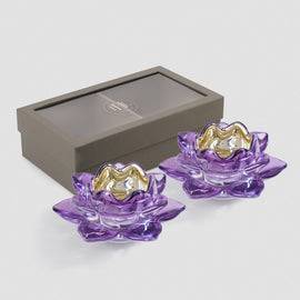 Set of 2 Purple Glass Lotus Shaped Tealight Holders