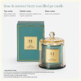 Teal Scented Wax Filled Bell Jar Candle - Rose & Summer Berry