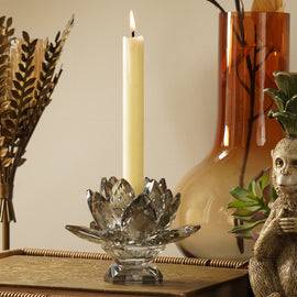 Grey Crystal Lotus Shaped Candle Holder