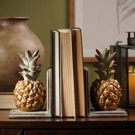 Gold & Green Polyresin Pineapple Bookends