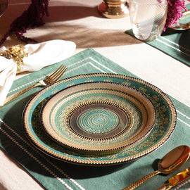 Set of 2 Green Embellished Dessert Plates