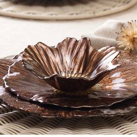 Set of 2 Bronze Gold Flower Shaped Small Bowls