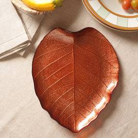 Dark Red Leaf Shaped Decorative Platter - Large