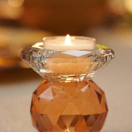 Dark & Light Amber Cut Glass Crystal Candle Holder