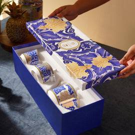 Set of 3 Blue & Ivory Amalfi Print Tea Set