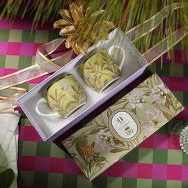 Set of 2 Green Pineapple Print Coffee Mugs