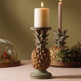 Green Gold Pineapple Polyresin Candle Holder