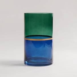Green & Blue Two Tone Cylindrical Glass Vase