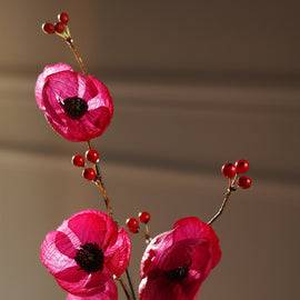 Burgundy Poppy Berry Artificial Flower Stem - Single