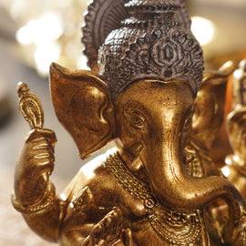 Dark Green Antique Gold Polyresin Sitting Ganesha - Medium